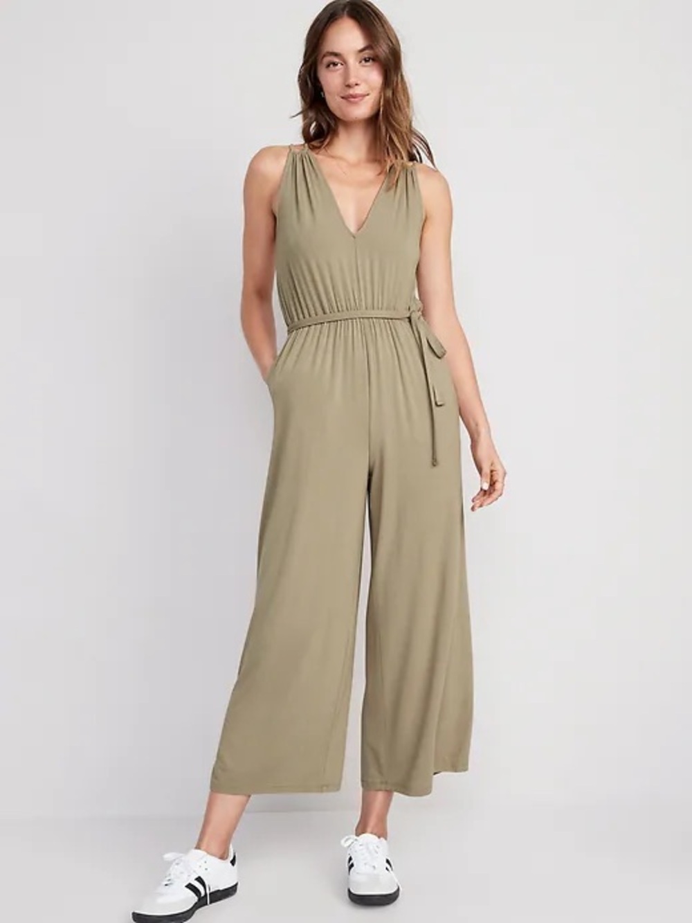NWT Old Navy Green V-Neck Wide Leg Jumpsuit XL boho minimalist comfy errand